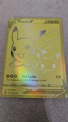 Pikachu V SWSH145 Sword & Shield Black Star Promo Card Pokemon Gold Holo Rare - Image 1 of 4