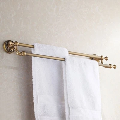 Bathroom Double Towel Rail 60cm Bar Hanger Antique Brass - Image 1 of 3