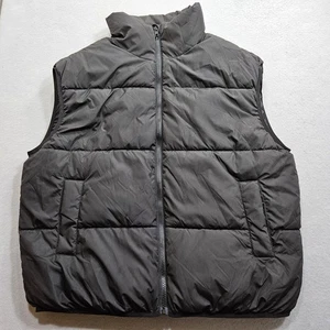 H&M Puffer Puffy Vest Mens Medium Solid Black Full Zip Insulated Oversized - Picture 1 of 9