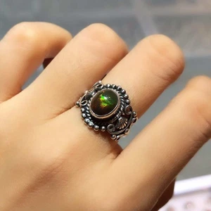 Anillo de ópalo etíope negro, anillo de plata 925, anillo de cristal, anillo hecho a mano, St ovalado - Imagen 1 de 3