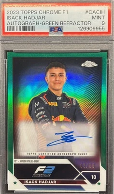2023 ISACK HADJAR Topps Chrome F1 Green Refractor Auto /99 #CAC-IH Mint PSA 9 - Image 1 of 4