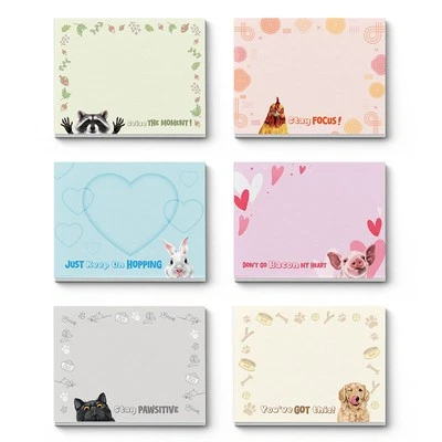 6 Pack Animal Sticky Note Pads, 50 Sheets Each, Cute Office & School Supplies - Image 1 of 4