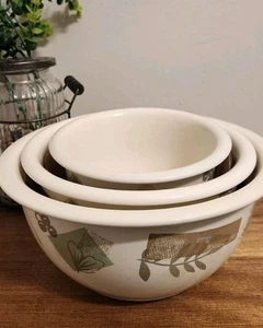 Set of 3 Corelle Coordinates Textured Leaves 1, 2, 3 Quart Mixing Bowls NEW - Picture 1 of 12