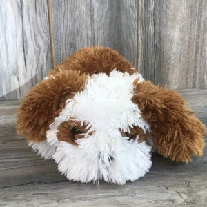 "Aurora Gordito Perro Peluche Blanco Marrón 12"" Súper Suave Acostado Esponjoso" - Imagen 1 de 7
