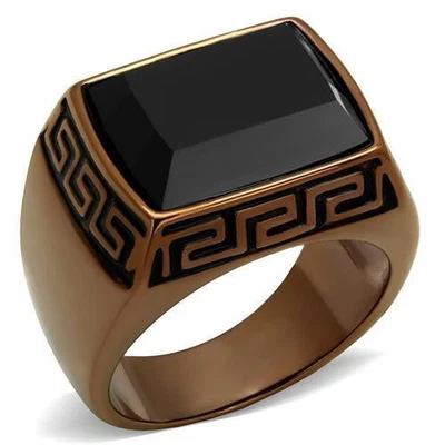 Men's Ring, Black Onyx, Coffee Plated, Stainless Steel - Image 1 of 4