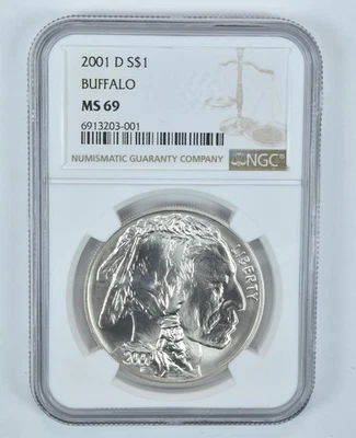 2001-D Buffalo Commemorative Silver Dollar MS69 NGC Brown Label *6020 - Image 1 of 4