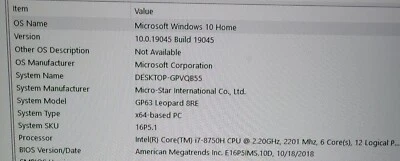 MSI  GP63 Leopard 8RE-077 15.6" (256GB SSD, Intel Core i7 (8th Gen),... - Image 1 of 4