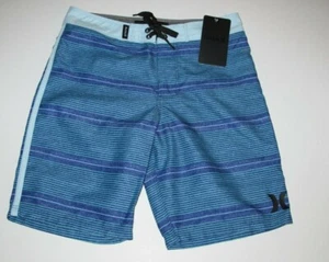 Hurley Boys 18/29 Deep Royal Blue Stripe Surf Board Shorts Beach Summer Swim - Picture 1 of 2