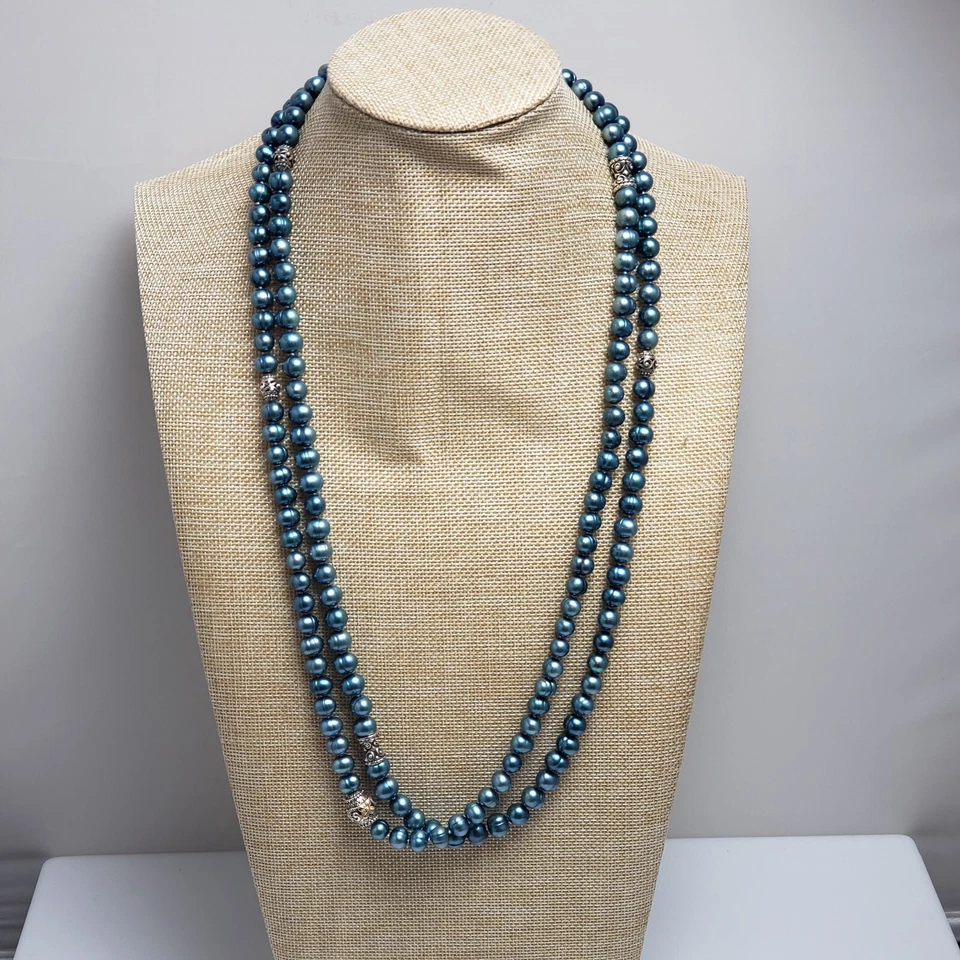 Barbara Bixby 纯银 18k 黄金 8.5 毫米蓝色珍珠项链 56 — 第 1/4 张图片