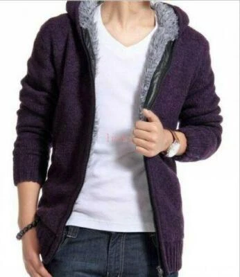 Para Hombres Tejido Forro Ur Sudadera con Capucha Tejido Chaqueta Abrigo Cálido Informal Cárdigan Suéter Foto 1 de 4