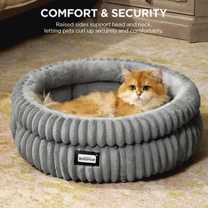 Soft Plush Faux Fur Cat Bed Kitten Bed Washable Round Cat Beds for Indoor Cats - Picture 1 of 3