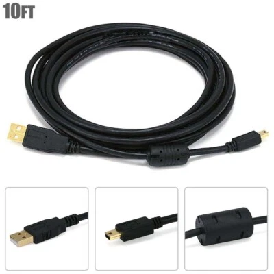 10FT USB-A Male to Mini B 5-Pin Male Sync Data Charge Cable Ferrite Core Gold - Image 1 of 4