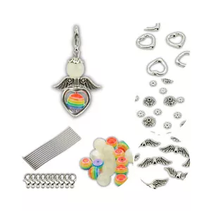 10x Craft Kit Guardian Angel Heart Pendant Angel Colourful Charms Beads Beaded Angel - Picture 1 of 3