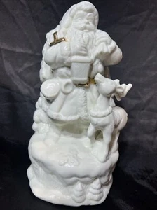White & Gold Ceramic Santa Reindeer Detailed Holiday Christmas Dept09 VTG Kmart - Picture 1 of 19