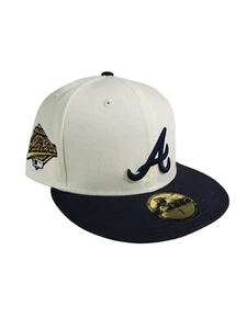 New Era Atlanta Braves 1995 World Series Off White Retro 59FIFTY Fitted Hat Sz 7 - Picture 1 of 9