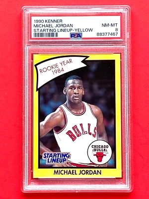 Kenner 1990 Alineación Inicial Amarillo Michael Jordan PSA 8 Casi Nuevo-Como Nuevo Novato Año 1984 Foto 1 de 4