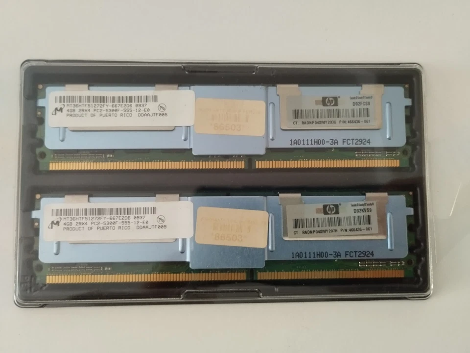 kit 8Go de RAM pour serveur : 2 x 4Go Micron PC2-5300F HP 466436-061 - Photo 1/1