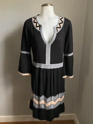 Vestido Suéter Para Mujer Milly Of New York Negro Lana Merino Manga Campana 3/4 Grande Foto 1 de 4