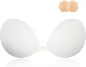 Sticky Bra Women's Strapless Backless Invisible Push up Silicone Size F White - Picture 1 of 5