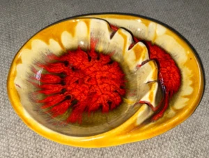 Orange Gold Ashtray Trinket Pottery Oval Mid Century NO CHIPS VTG See Pics A212 - Picture 1 of 13