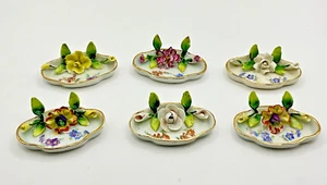 PC019 Vintage Germany Oval Dish W/ Flower Porcelain Set Of 6 Place Card Holder - Foto 1 di 13