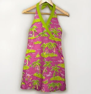 Lilly Pulitzer Halter Dress Girl’s Size 14 Pink & Green Island Flamingo Print - Picture 1 of 5