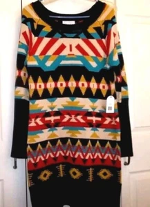 Jessica Simpson Sweater Dress Tribal Navy Multi Color Sz M NWT  - Picture 1 of 6