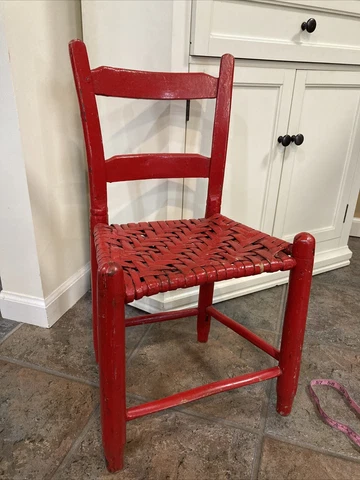 Vintage Wood Child Kids Chair Old Red Paint Hand Made Primitive Rustic 25x14 Cover