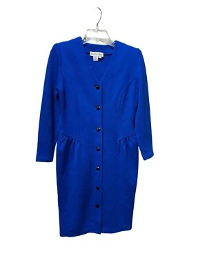 Vestido midi Outlander vintage azul real mezcla de lana abotonada cintura reunida PS Foto 1 de 4