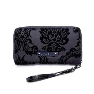 Rock Rebel Black Damask Pattern Zipper Matte Satin Clutch Wallet Wrist Strap - Picture 1 of 3