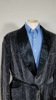 NOS J. Bolano Chaqueta para Fumar Bata Rosa Negro Mantón Paisley Satinado Terciopelo M/L Foto 1 de 4