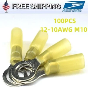 100PCS Waterproof Wire Crimp Connectors Heat Shrink Ring Terminals 12-10 AWG US - Picture 1 of 9