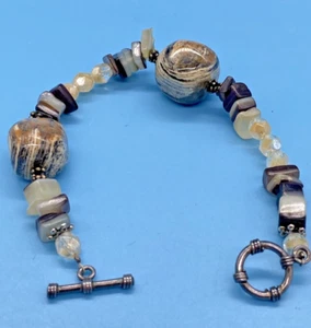 Bracelet Semi-Precious Citrine Agate Faceted Stones Toggle Clasp 6.25" L NWT - Picture 1 of 8