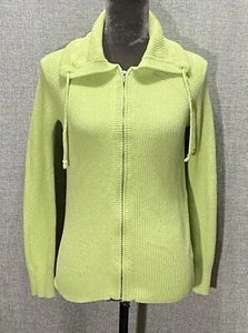 Weekends By Chicos 0 Womens Lime Green Full Zip Cable Knit Sweater Cardigans - Picture 1 of 5