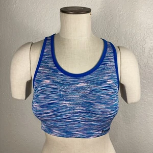 Reebok Sports Bra Womens Large Racerback Aqua Blue Pink Fitness Workout Athletic - Picture 1 of 10
