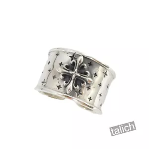Shiny Solid 925 Sterling Silver Ornate Cross Wide Band Wrap Ring Size 10 11 - Picture 1 of 7
