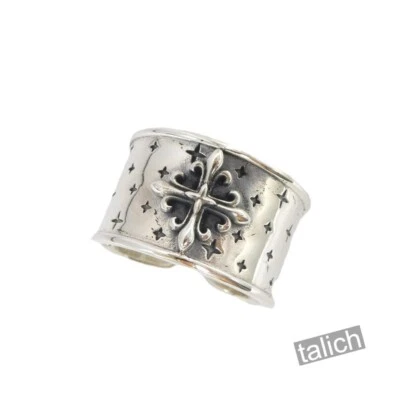 Brillante anillo envolvente de banda ancha con cruz ornamentada de plata de ley 925 maciza talla 10 11 Foto 1 de 4