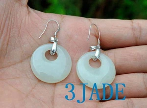 Certified Natural White Hetian Nephrite Jade Drop Dangle Earrings Jewelry - Picture 1 of 6