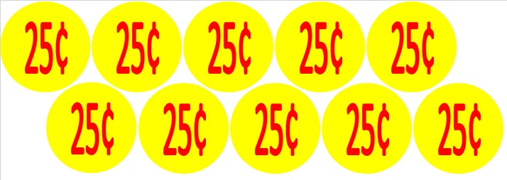 10 Price Stickers VENDING MACHINE CANDY STICKERS LABEL .25 Cent Free Shipping  - Image 1 of 1