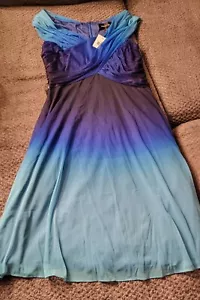 New NWT Tadashi Shoji Blue Dress Ombre Chiffon Sleeveless Midi Size Medium - Picture 1 of 6