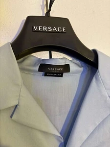 Versace Shirt Pop Lincotton Fabric Plus Embroidery Light Blue. New + Tags - Picture 1 of 12