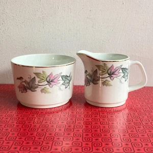 J&G Meakin Creamer & Sugar Bowl Unidentified Pattern Known As "Pastel Ivy" 70s - Picture 1 of 9