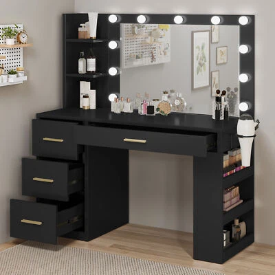 Black Makeup Vanity Desk with Mirror & 3 Color Modes Adjustable Brightness Table - Image 1 of 4