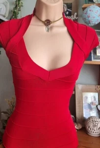 Very Sexy Little Red Cleavage Bodycon Bandage Dress Size 8/10 By Jane Norman - Picture 1 of 11