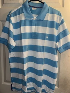 Camisa polo de golf Brooks Brothers para hombre XL blanca azul a rayas rendimiento - Imagen 1 de 3