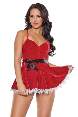 Vestido Babydoll Coquette Navidad Terciopelo Rojo Foto 1 de 4
