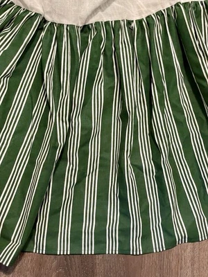 Longaberger Hunter Green White  STRIPE Ruffled BED SKIRT Queen 15” Drop Dust - Image 1 of 4