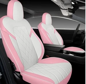 Juego de funda de asiento de cuero sintético Tapha para Tesla Model S 2017-2022 rosa/blanco - Imagen 1 de 2