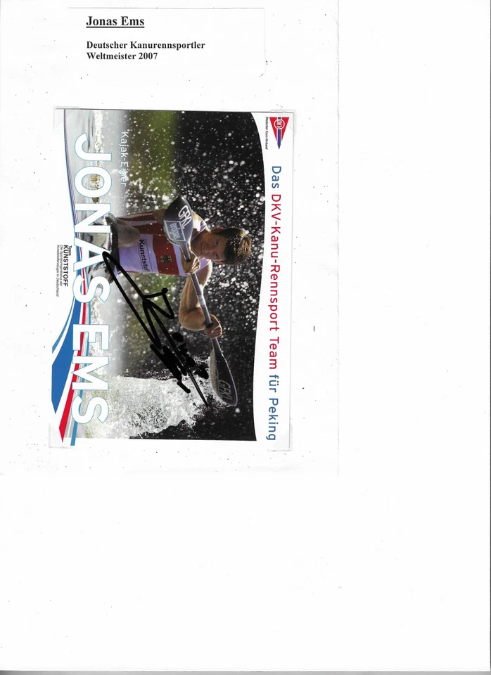 Jonas Ems, Kanurennsport, Autogrammkarte signiert - Bild 1 von 1