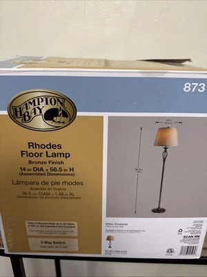 Nueva lámpara de pie Hampton Bay Rhodes 58 pulgadas de bronce con pantalla de lino natural Foto 1 de 4